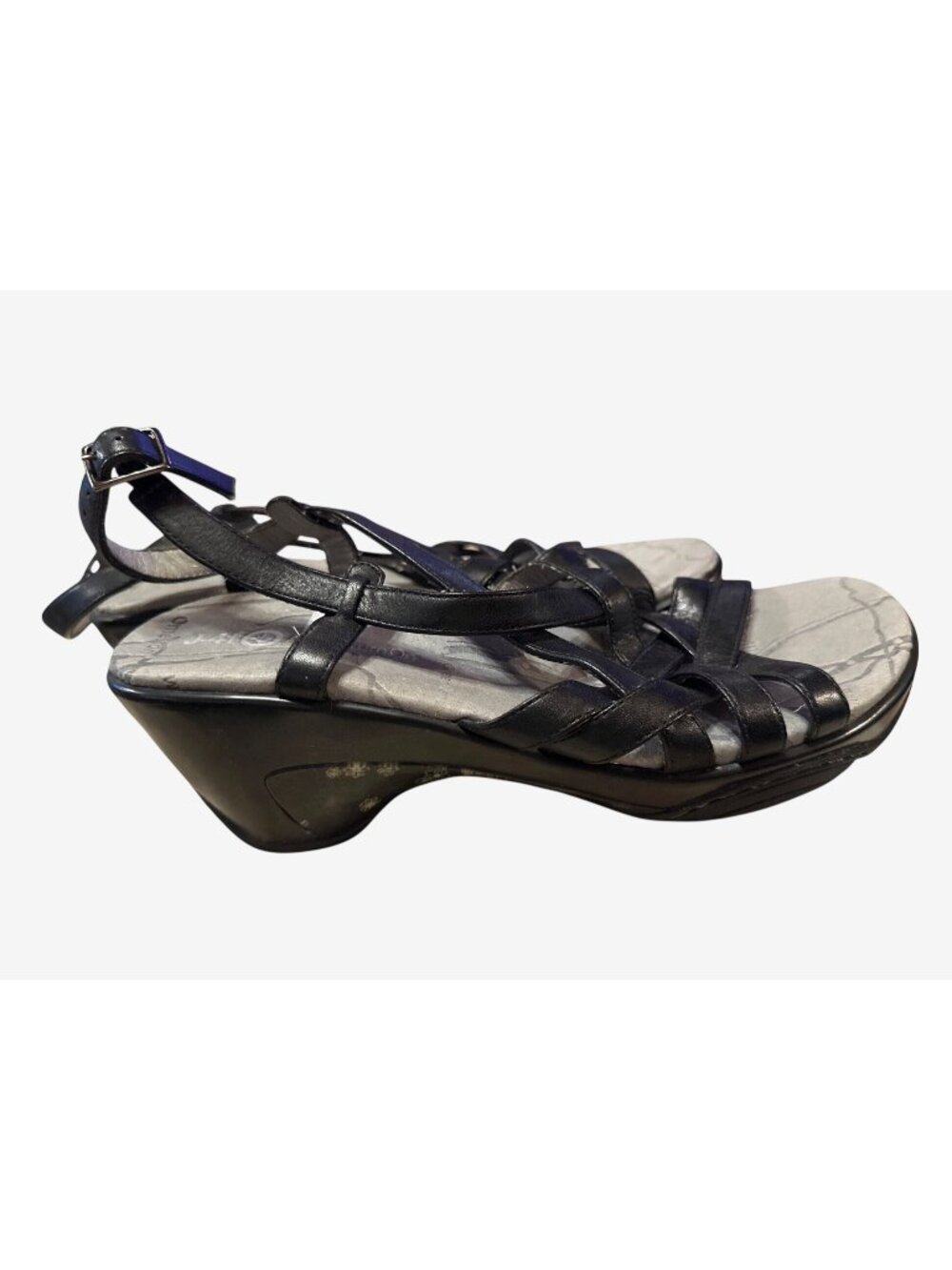 J41 Adventure On Black Leather Strappy Wedge Sandals Womens Comfort Shoes Size 8